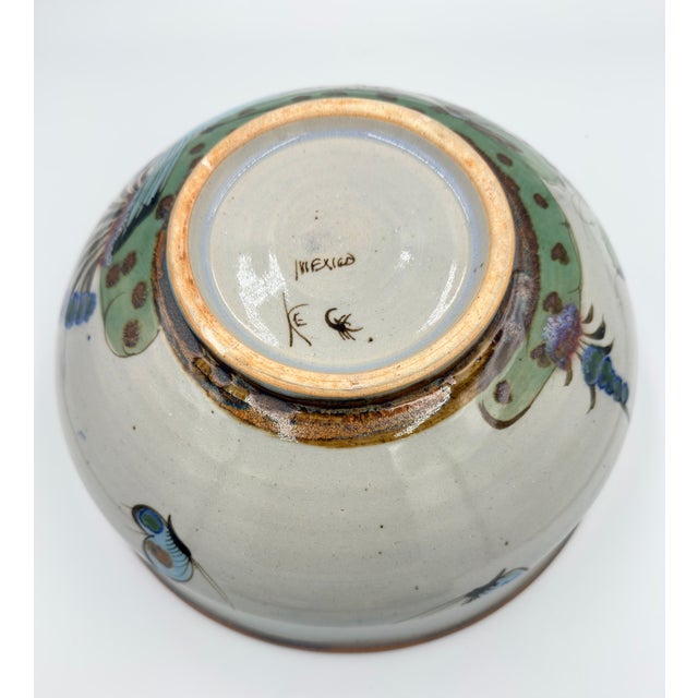 1950s Folk-Art Ken Edwards Palomar Tonala Pottery Hand Painted Punch Bowl W/Ladle For Sale - Image 9 of 17