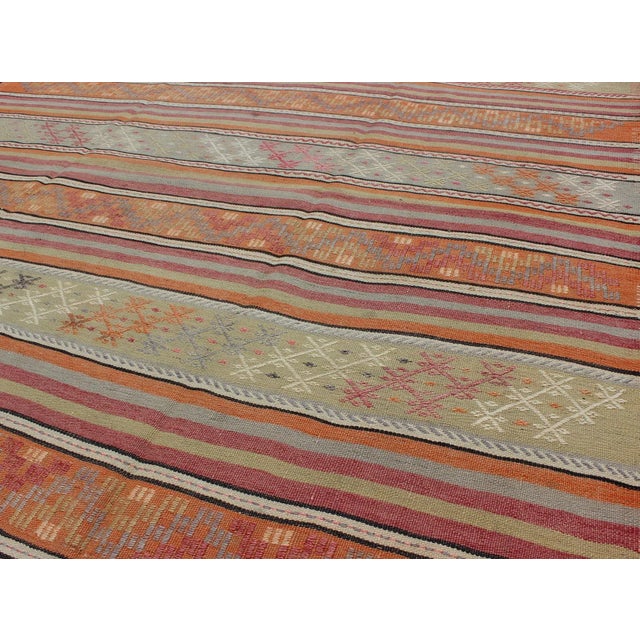 Mid 20th Century Turkish Kilim Vintage Rug With Assorted Stripe Design in a Variety of Colors For Sale - Image 9 of 12
