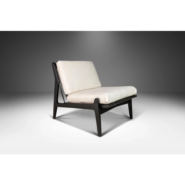 White Set of 2 Ebonized Lounge Chairs in Bouclé by Ib Kofod Larsen for Selig, Denmark, Century 1950's For Sale - Image 8 of 13