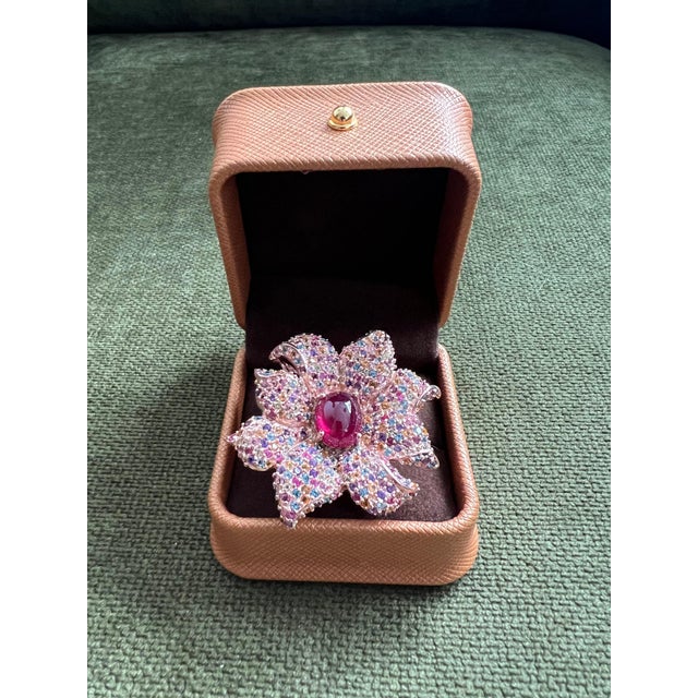 Bochic “Orient” Vintage Natural Ruby & Multi Sapphire Cocktail Ring Set In 18K Gold&Silver Natural Center Ruby 3.00 Carat...