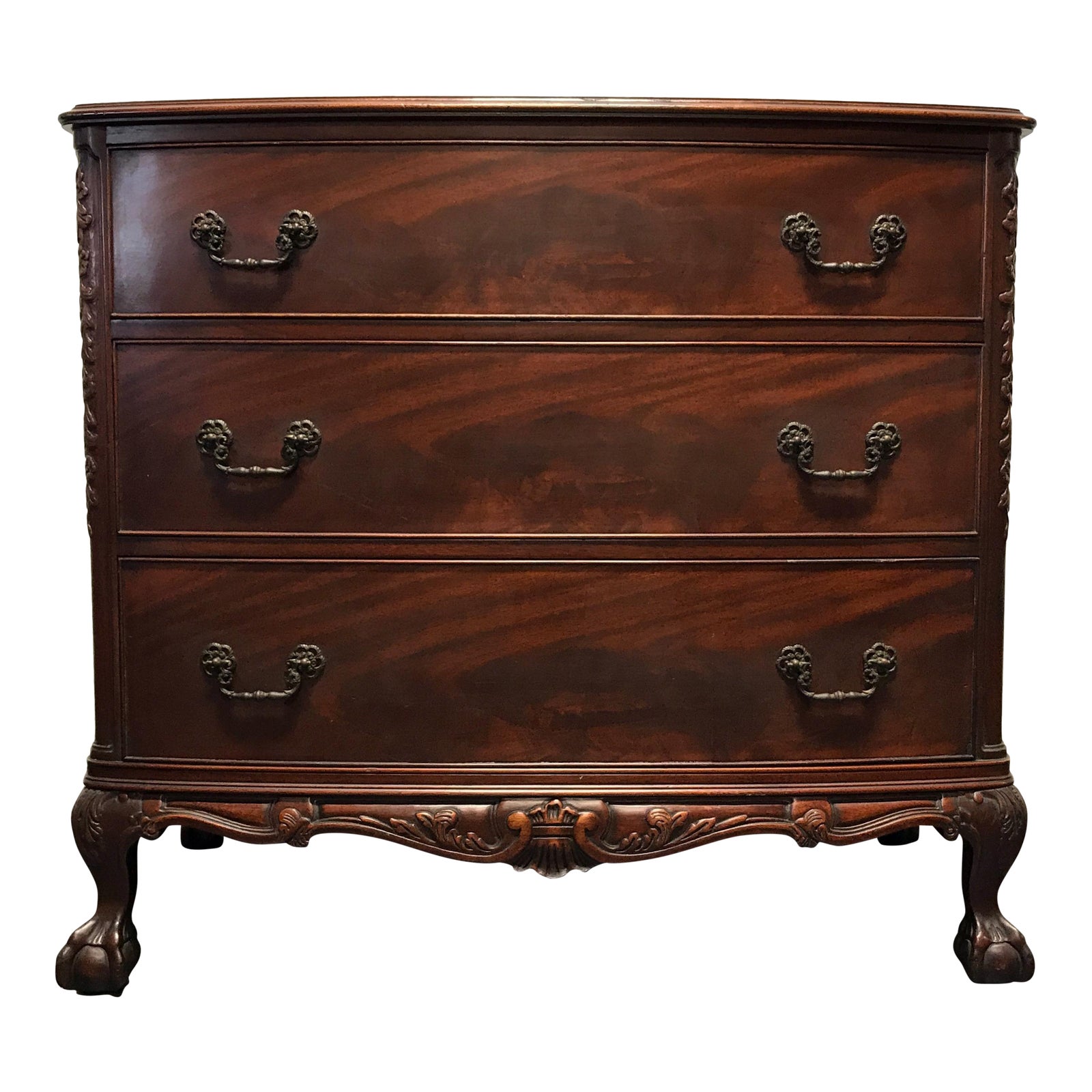 Vintage Mahogany Bow Front Bachelor Chest w/ Ball and Claw Feet Chairish