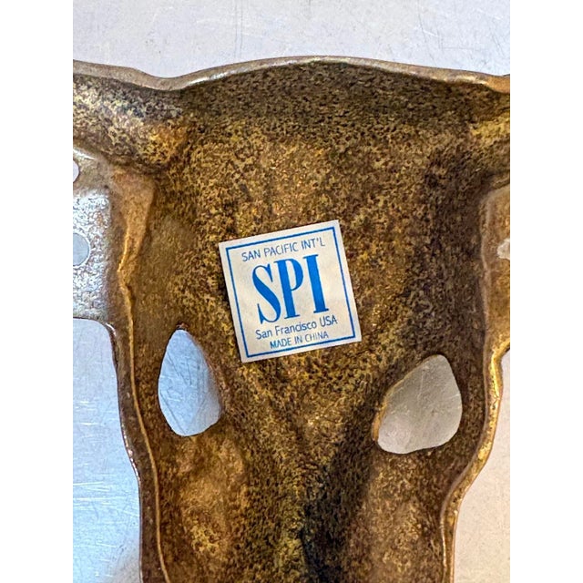 1980s San Pacific International Large Brass Cow Head Wall Hook For Sale - Image 5 of 5