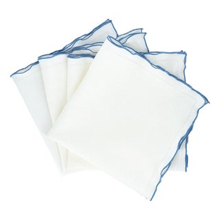 Linen Napkins With Blue Ruffled Hemstitch Edges, Set of 4 For Sale