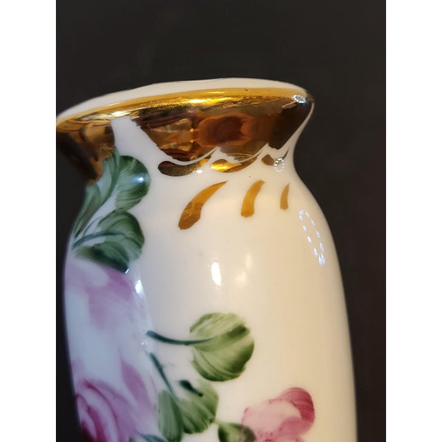 Traditional 1960s Limoges Porcelain Hatpin Holder Gold Trim Floral Hand-Painted For Sale - Image 3 of 13