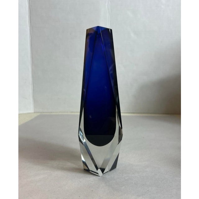 Murano Italy Cobalt Blue Glass Vase Attributed to Alessandro Mandruzzato Art Glass Approximately 7.5” Vintage MCM, Likely...