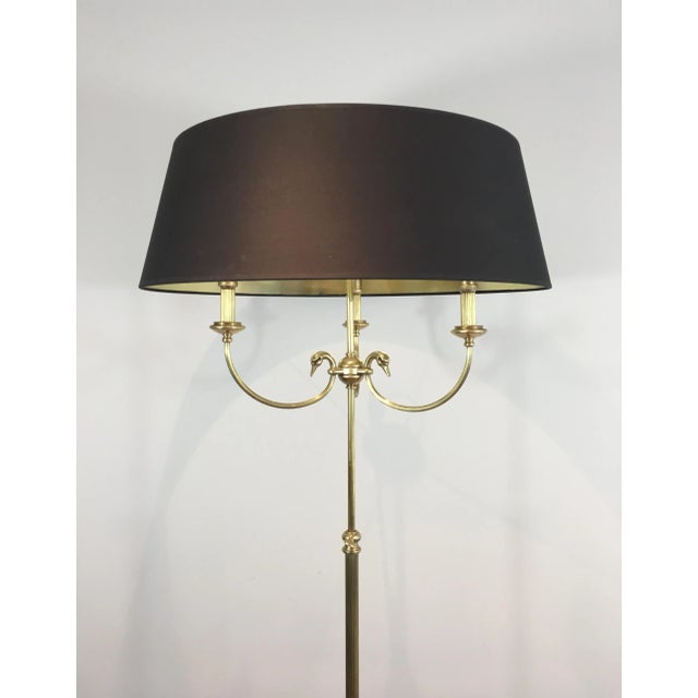 Neoclassical Brass Adjustable Floor Lamp with Swanheads For Sale - Image 9 of 13