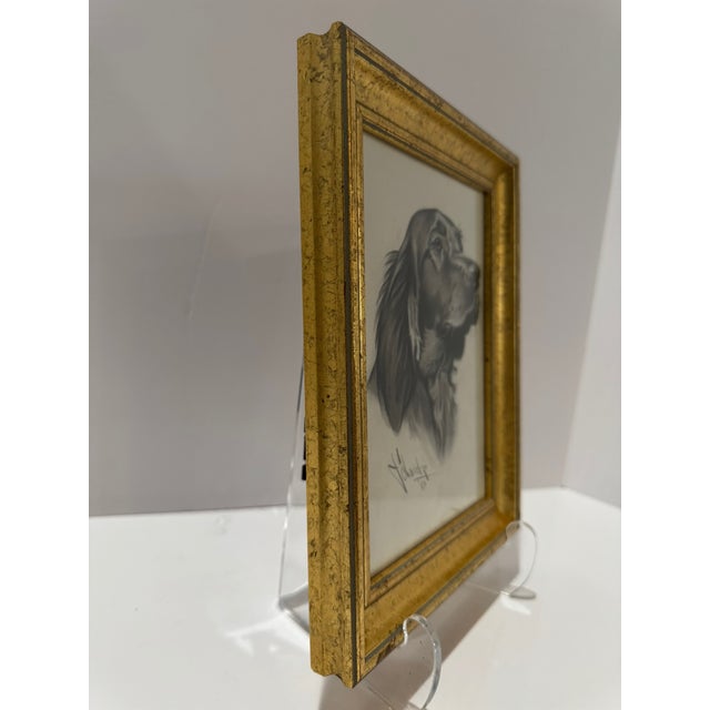 t.e.. Schrock Signed 1950 Setter Dog Portrait Drawing Framed For Sale In Atlanta - Image 6 of 7