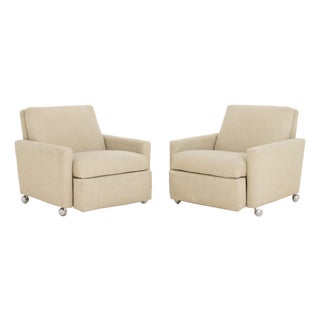 Pair of Modern Wool Upholstered Reclining Chairs For Sale