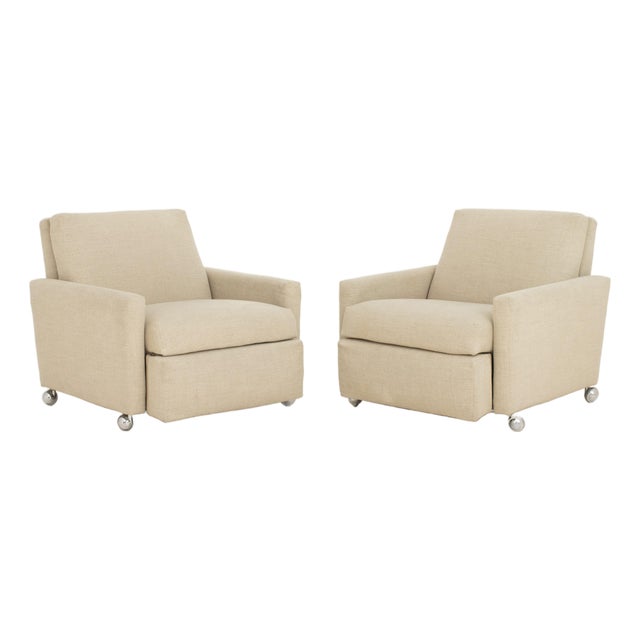 Pair of Modern Wool Upholstered Reclining Chairs For Sale
