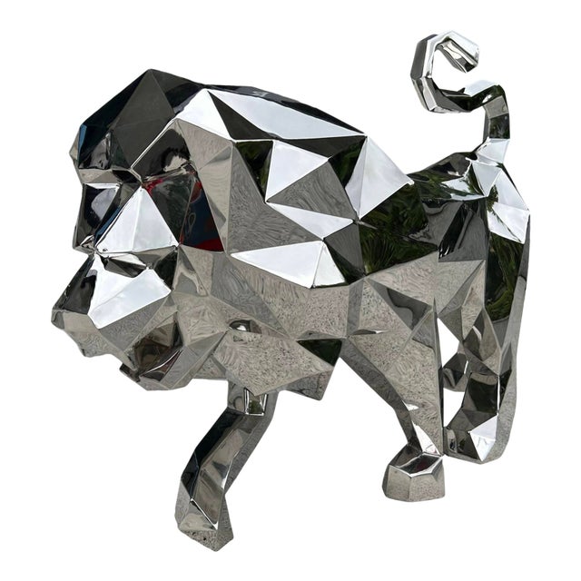 Lion Stainless Steel Polygonal Sculpture For Sale