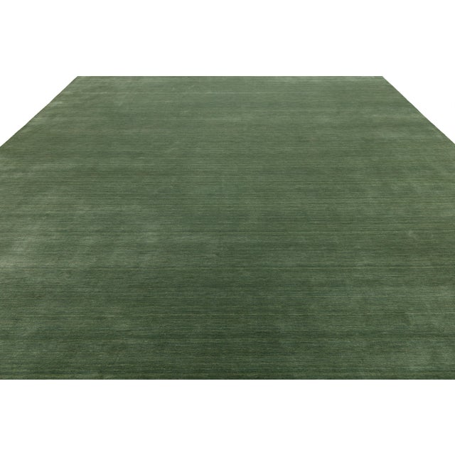 Apadana's Modern Gabbeh Hand-Loom Wool Area Rug in Emerald Moss For Sale - Image 9 of 11