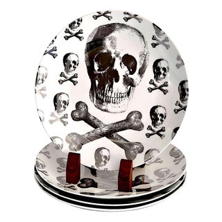 Vintage Skull and Bones Dinner Plates Made for Z Gallerie, Set of 4 For Sale