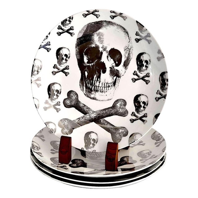 Vintage Skull and Bones Dinner Plates Made for Z Gallerie, Set of 4 For Sale