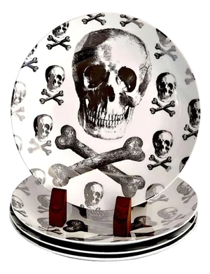 Vintage Skull and Bones Dinner Plates Made for Z Gallerie, Set of 4