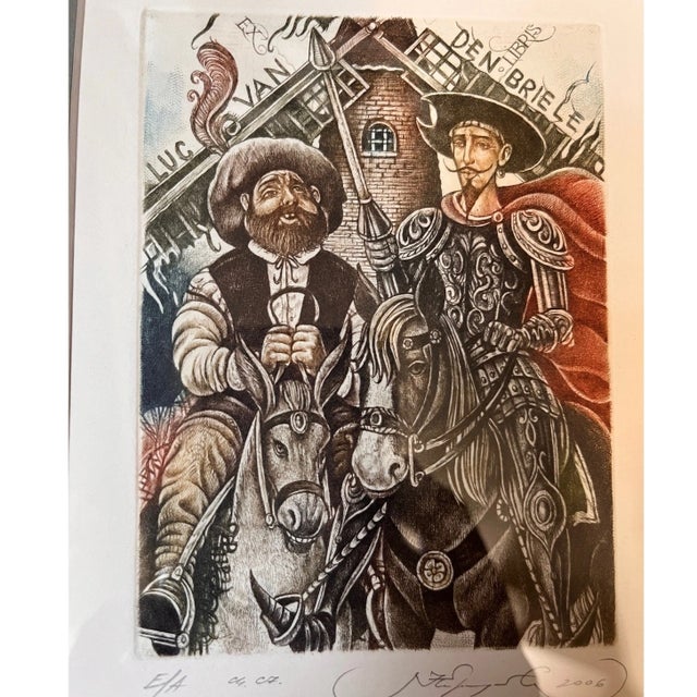 Fine original color etching/aquatint print created in 2006 as a custom Ex Libris bookplate for Belgian bookplate collector...