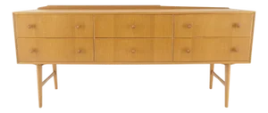 Blond Oak 66" Long Mid Century Danish Modern 6 Drawers Credenza Console Dresser