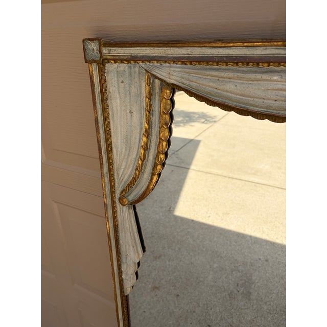 Wood Large Hollywood Regency Trompe l'Oeil Draped Giltwood Mirror For Sale - Image 7 of 10