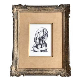 1980�s Original Vintage Abstract Charcoal Study Drawing �After Picasso � Ornate Vintage French Style Frame For Sale