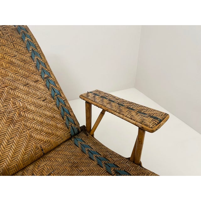 Wood Vintage Rattan and Bamboo Chaise Lounge, 1940s For Sale - Image 7 of 10