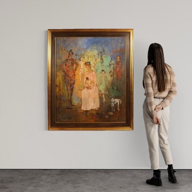 Italian Artist, Family of Acrobats, 1981, Mixed Media on Canvas For Sale - Image 3 of 16