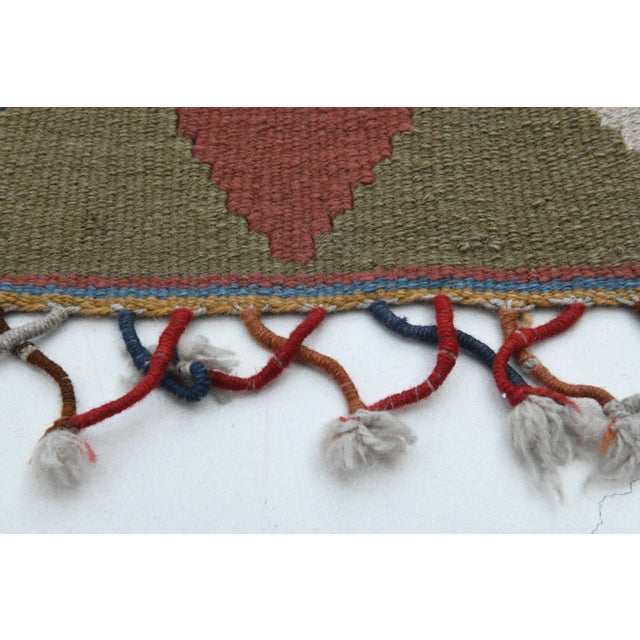 Abstract 1970s Vintage Turkish Oushak Handmade Wool Cotton Green Runner Rug For Sale - Image 3 of 11