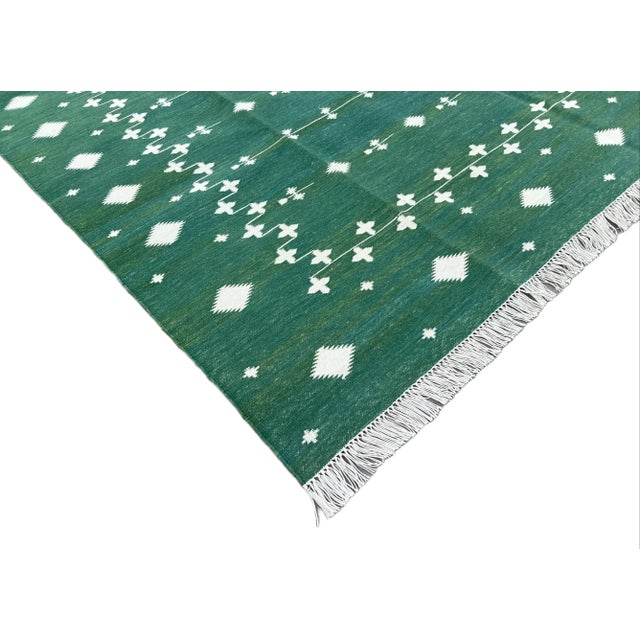 Not Yet Made - Made To Order Not Yet Made - Made To Order Handmade Cotton Rug Natural Vegetable Dyed Flat Weave Green White Shooting Star Dhurrie - 6'x9' For Sale - Image 5 of 11