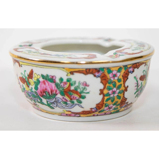 Vintage Asian Porcelain Hand Painted White Floral Ashtray China For Sale - Image 4 of 13