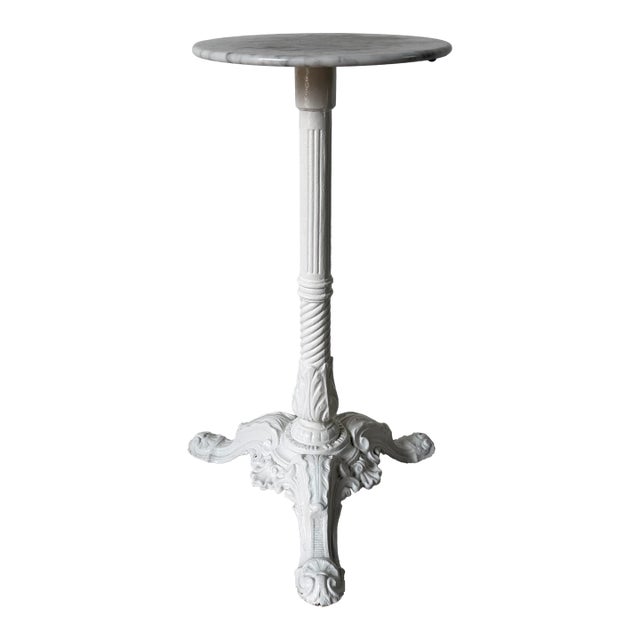 19th Century French Cast Iron Bistro Table With White Marble Top For Sale