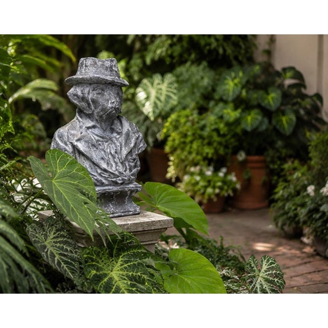Vintage Anthropomorphic Cast Iron Dog Bust in Fedora and Overcoat For Sale - Image 12 of 12