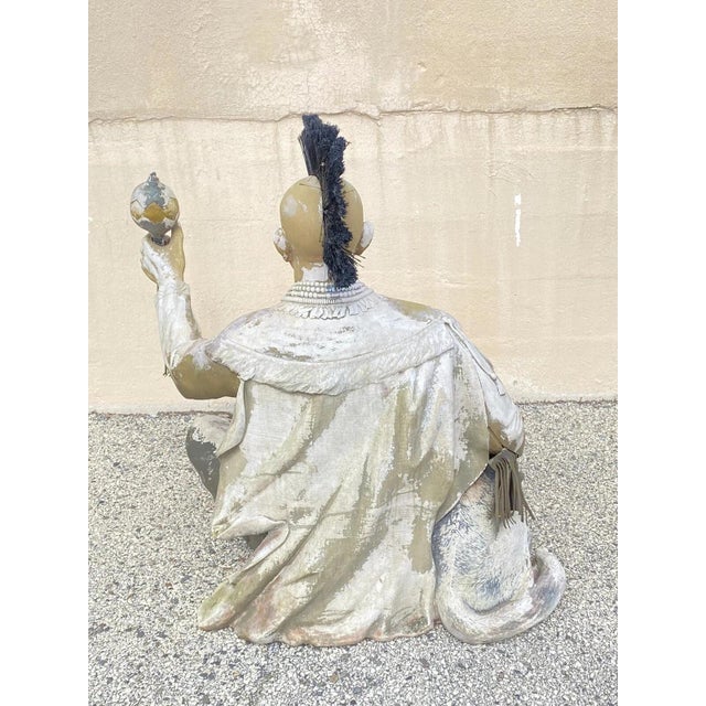 Vintage Life Size Native American Indian Fiberglass Seated Chief and Wolf Statue For Sale - Image 9 of 12