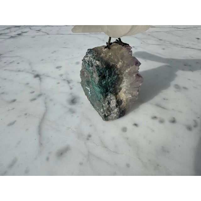Contemporary Late 20th Century Quartz Stone Toucan Parrot Perched on Amethyst Geode For Sale - Image 3 of 8