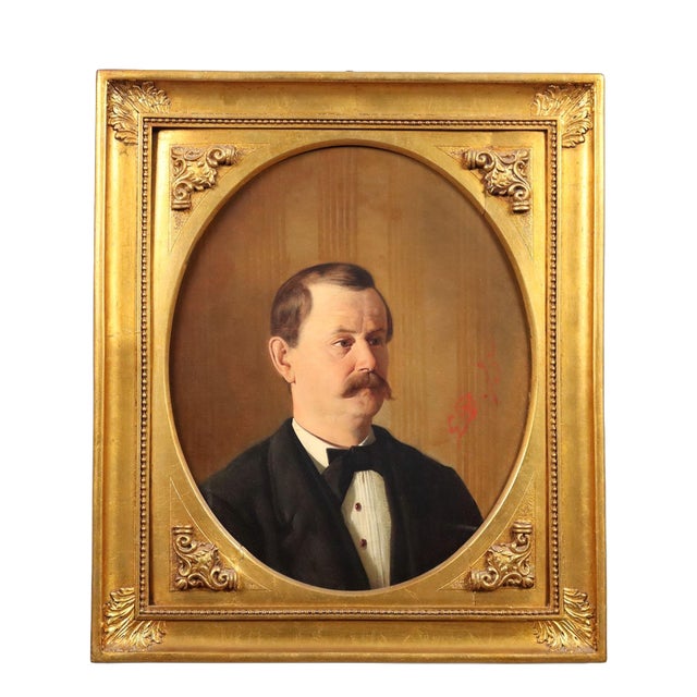 Male Portrait, 19th Century, Oil Painting on Canvas, Framed For Sale