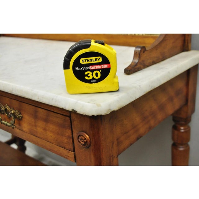 Antique Victorian Walnut Marble Top Washstand Good Luck Swastika Tile Backsplash For Sale - Image 18 of 18