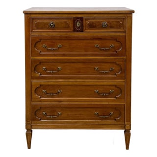 Vintage Thomasville Transitional Tallboy Dresser, Burlwood Accents, MCM Casegood For Sale