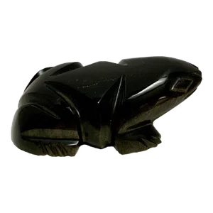Vintage Carved Black Onyx or Obsidian Frog Paperweight