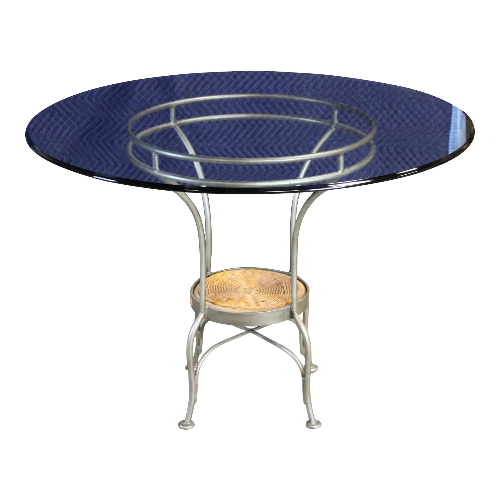 Silvertone Metal & Wicker Round Glass Top Breakfast Table 42" Chairish