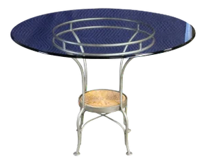Silvertone Metal & Wicker Round Glass Top Breakfast Table 42"