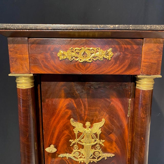French Empire Nightstand or Side Table With Marble Top and Ormolu Mounts For Sale - Image 11 of 14
