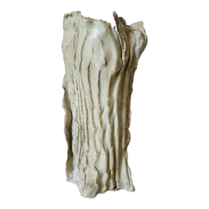 Vintage Ceramic Handcrafted Faux Bois Style Vase in Warm Taupe