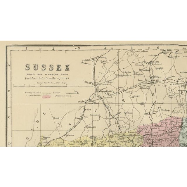 Antique Sussex Map by Edward Weller, 1885 For Sale - Image 3 of 11