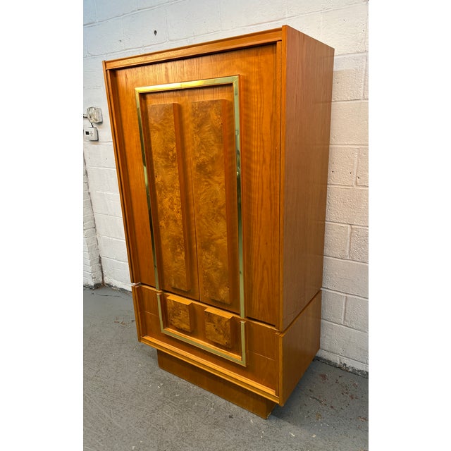 Mid-Century Brutalist Two-Piece Oak and Burl Armoire by Tobago Furniture For Sale - Image 4 of 14