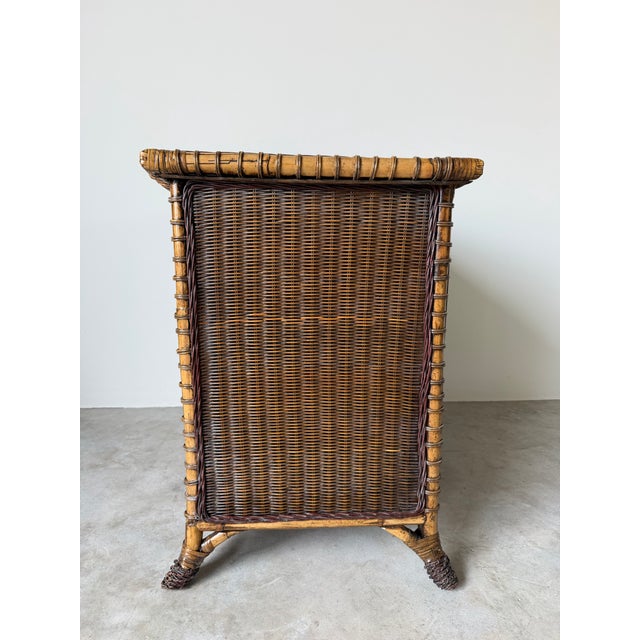 Vintage Coastal Organic Bamboo & Woven Wicker Three-Drawer Nightstand For Sale - Image 11 of 12