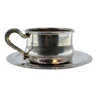 Cup and Saucer in Plain Silver with Reliefs For Sale