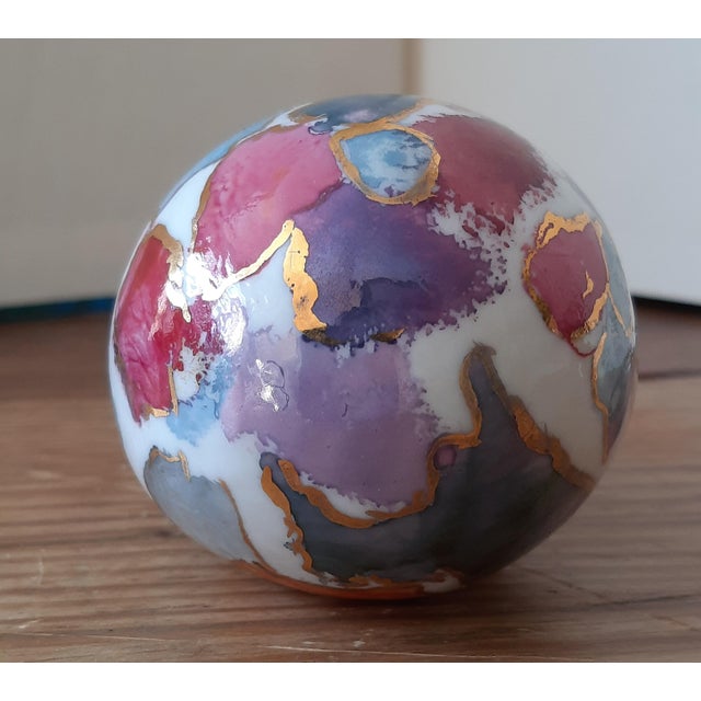 Mid-Century Modern Abstract Modern Painted Ceramic Egg For Sale - Image 3 of 8