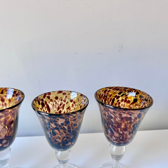 Late 20th Century Late 20th Century Blown Tortoiseshell Dichroic Glass Flared Wine Goblets - Set of Four For Sale - Image 5 of 6