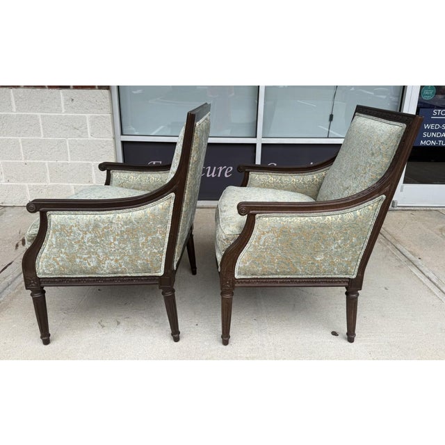 2010s Pair of Ethan Allen Giselle Cut-Velvet Upholstered Bergère Chairs For Sale - Image 5 of 16