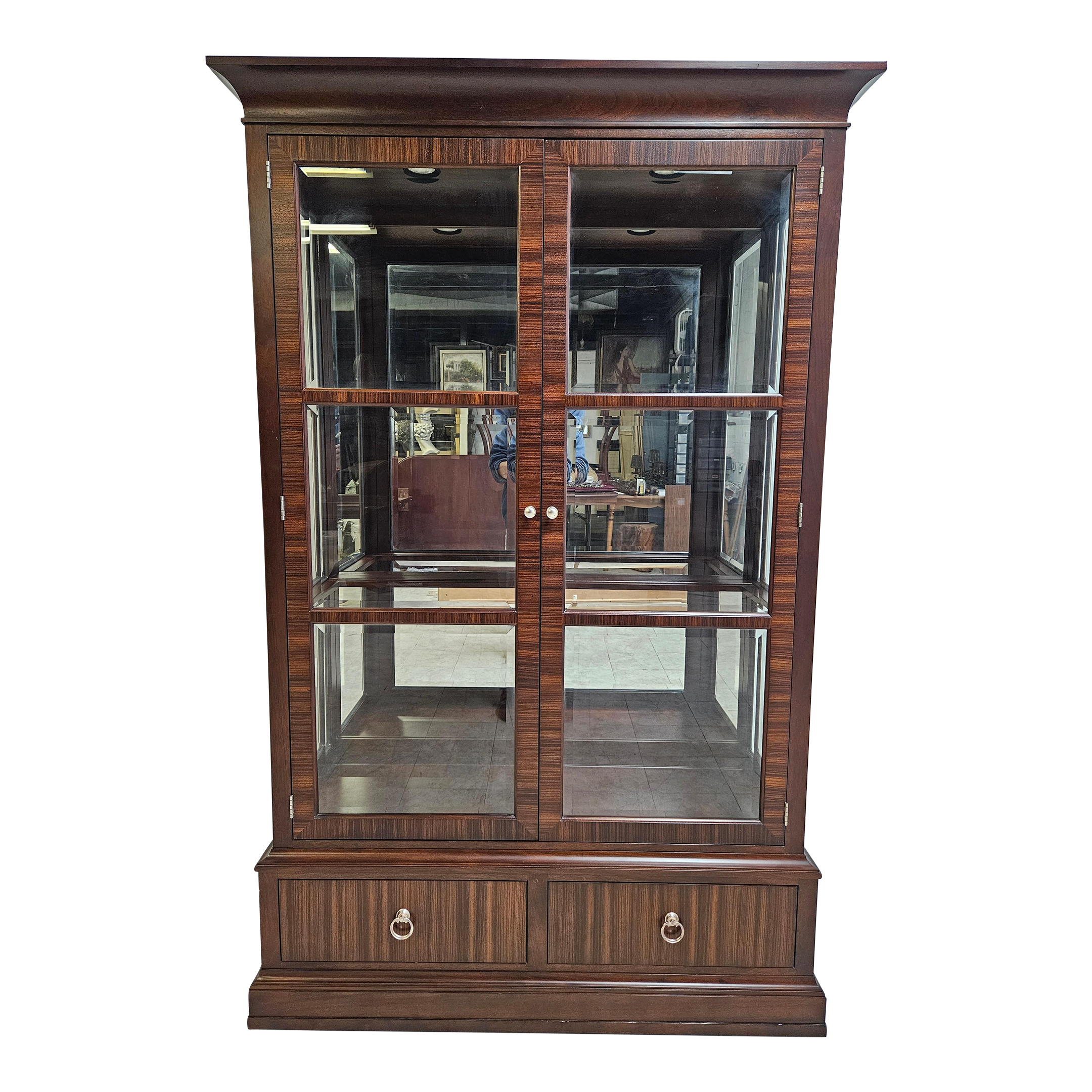 1990s Ethan Allen Brighton Mahogany China Cabinet Breakfront Hutch