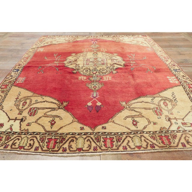 Red Vintage Turkish Oushak Rug - 05'02 X 07'08 For Sale - Image 8 of 10
