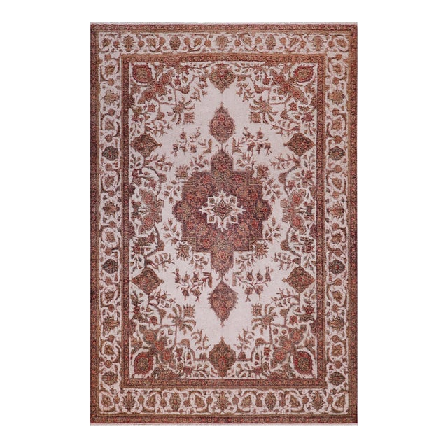 Vintage Retro No Pile Beige/Red Wool Rug - 8'3'' X 11'1'' For Sale