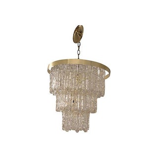 Brass Plate & Lucite Chandelier For Sale